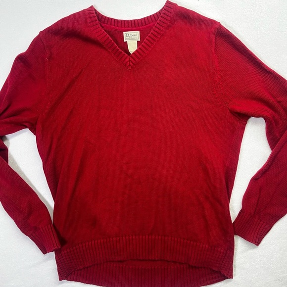 L.L. Bean 100% Cotton Vintage Vneck Mr Rodgers Sweater Mens L Dk Red 1630 - Picture 1 of 7